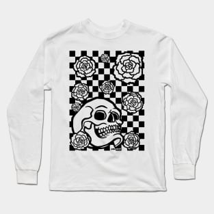 Skull and Roses Checkerboard Long Sleeve T-Shirt